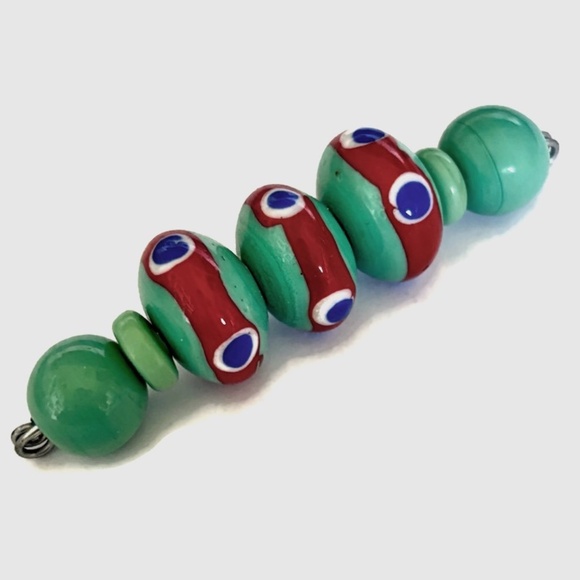 As Low As $2 Turquoise Red & Blue Handmade Lampwork Artisan Rondelle Beads (7) - Picture 1 of 2